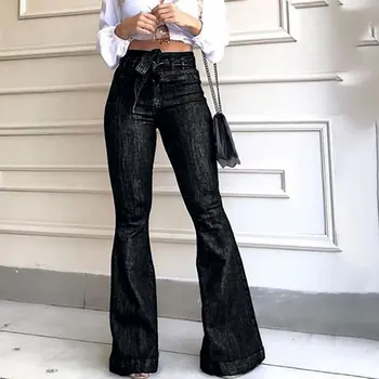 

Women's Jeans High Waist Denim Flare Pants High Street Black Blue Skinny Sexy Vintage Ladies Trousers Bell Bottom Jeans Woman