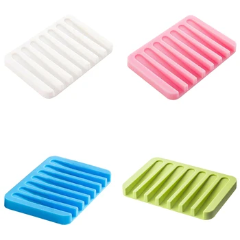 

New Silicone Bathroom Flexible Soap Dish Storage Holder Soapbox Plate Tray Drain Creative Kitchen Tools white