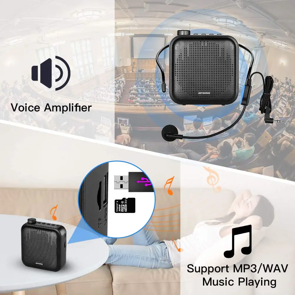 Portable Mini Sound-amplifying Music Playing Wired Microphone Headset Waistband 2000mAh Battery 12W Voice Amplifier 2