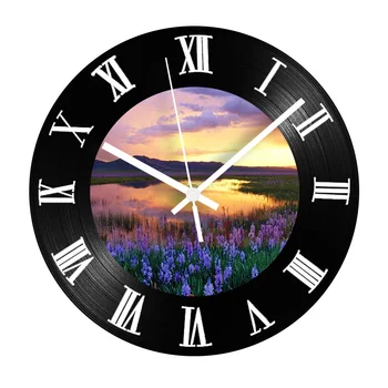 

Beautiful Scenery Vinyl Record Wall Clock Modern Design Silent Roman Numerals Living Room Decorative Clock Home Decor