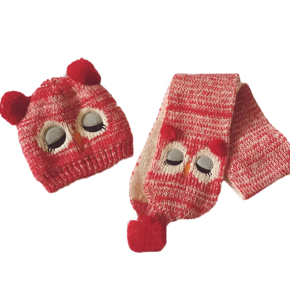 Winter Baby Hat Scarf Boys Girls Infant Children Owl Scarf Child Scarf Hats Caps Scarf, Hat& Glove Sets Accessories For Girls