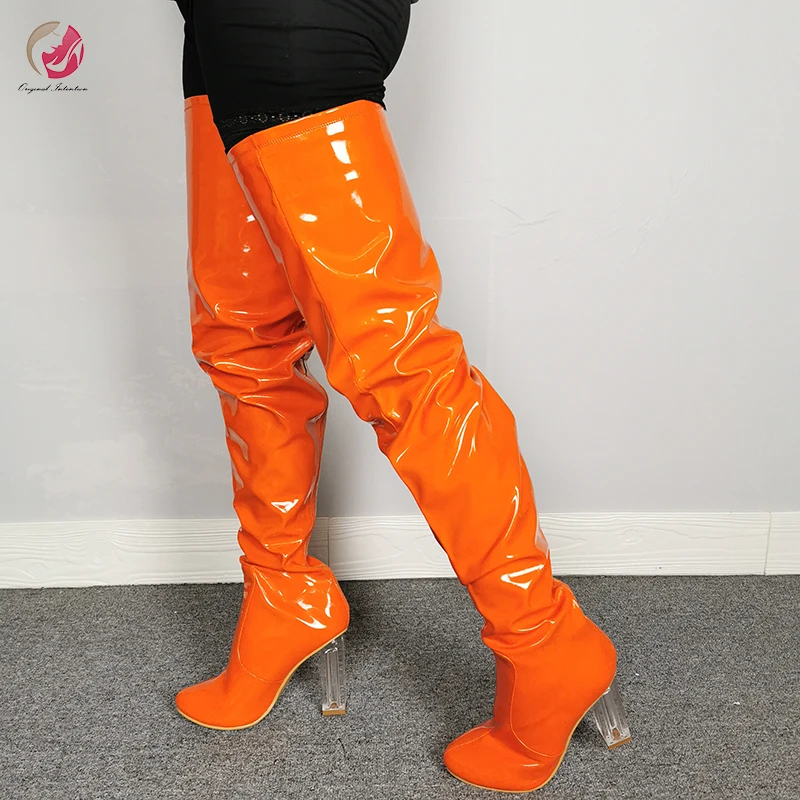 Original Intention New Designed Orange Patent Leather Thigh High Boots ...
