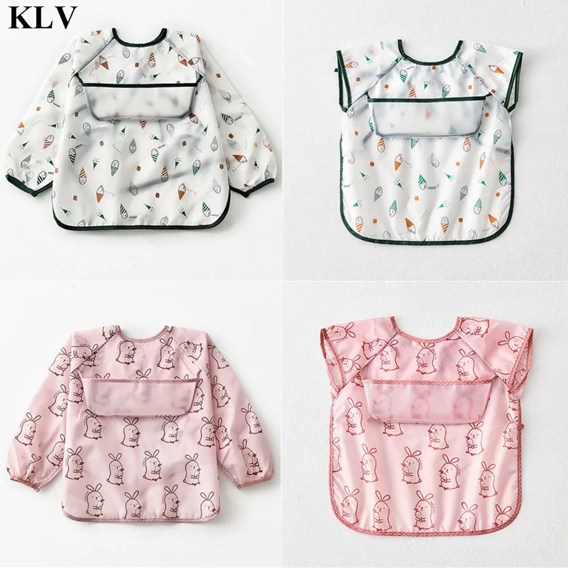 KLV 3 шт./компл. для кормления Bib Водонепроницаемый для малышей с длинным рукавом, свободное полиэстеровой тафты детская вечерняя одежда с карманами