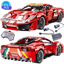 Criativo carro de corrida série controle remoto veículo vermelho modelo bloco construção crianças montagem brinquedos presentes aniversário para o namorado