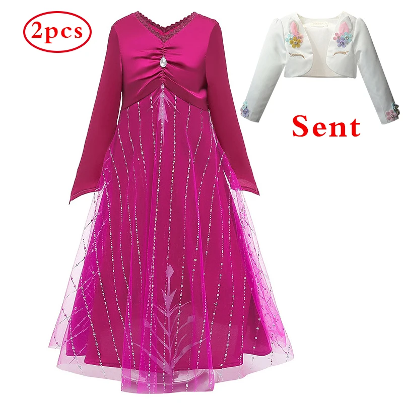 Вечерние платья с длинными рукавами для маленьких девочек на первый день рождения, с изображением Эльзы, фиолетового цвета нарядное Хлопковое платье для девочек, vestidos