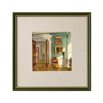 European retro style emerald gold silk edge solid wood frame with painting