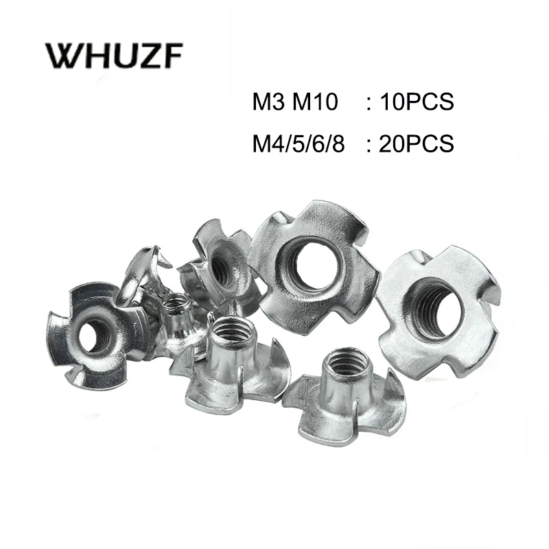 100pcs M3 M4 M5 M6 M8 M10 Zinc Plated Four Claws Nut Speaker Tnut
