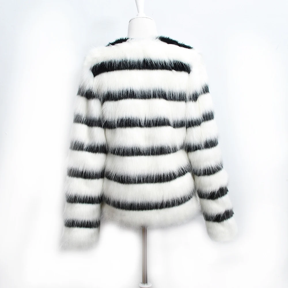 Полосатые куртки из искусственного меха, пальто, новинка, женская мода, Осень-зима, толстое теплое пальто, негабаритный кардиган, куртка с длинным рукавом, верхняя одежда, Топ
