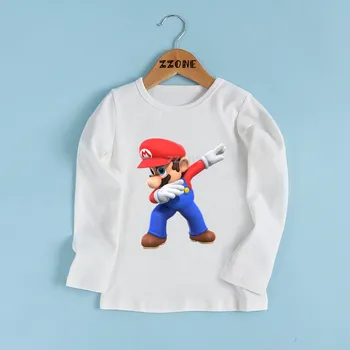 

Boys and Girls The Super Mario Bros Game Cartoon Print T shirt Kids Dabbing Mario Funny Clothes Baby Long Sleeve T-shirt,LKP5185