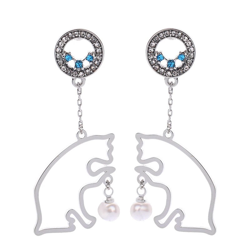 

Hollowed Abstract Cats Drop Earrings Rhodium Color Crystal Imitation Pearls For Women Summer New Arrival Fashion Jewelry
