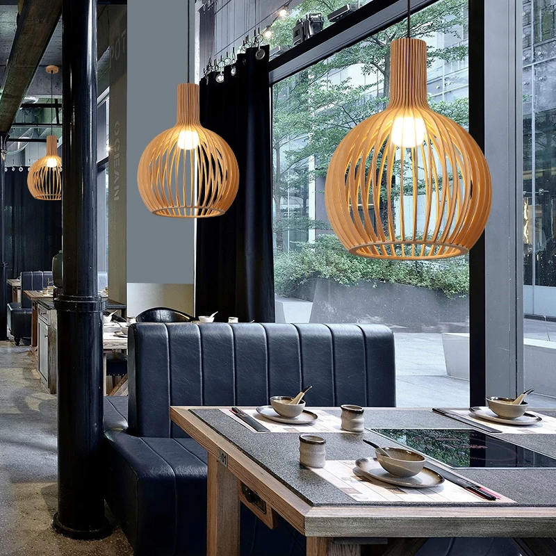 Современная Деревянная птичья клетка ручной работы, люстра для ресторана, бара, Бамбуковая люстра в японском стиле, креативные деревянные лампы