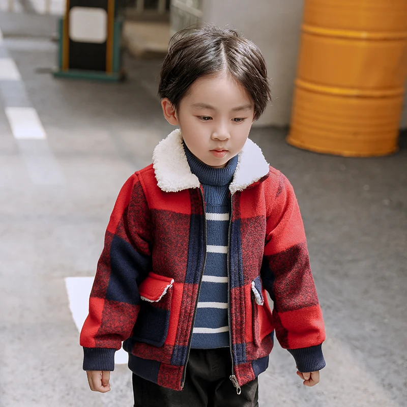 

Boys Plus Velvet Plaid Jacket 2019 New Winter Wear Children's Wear Korean Children's Baby Tide Baby Kids Coats Jacket Clothing