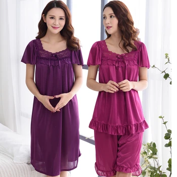 

2020 Onesie Sleepwear Pyjamas Women Summer Women's Big Fat Ice Silk Nightdress Loose Mm Pregnant Home Wear Pajamas Set Size