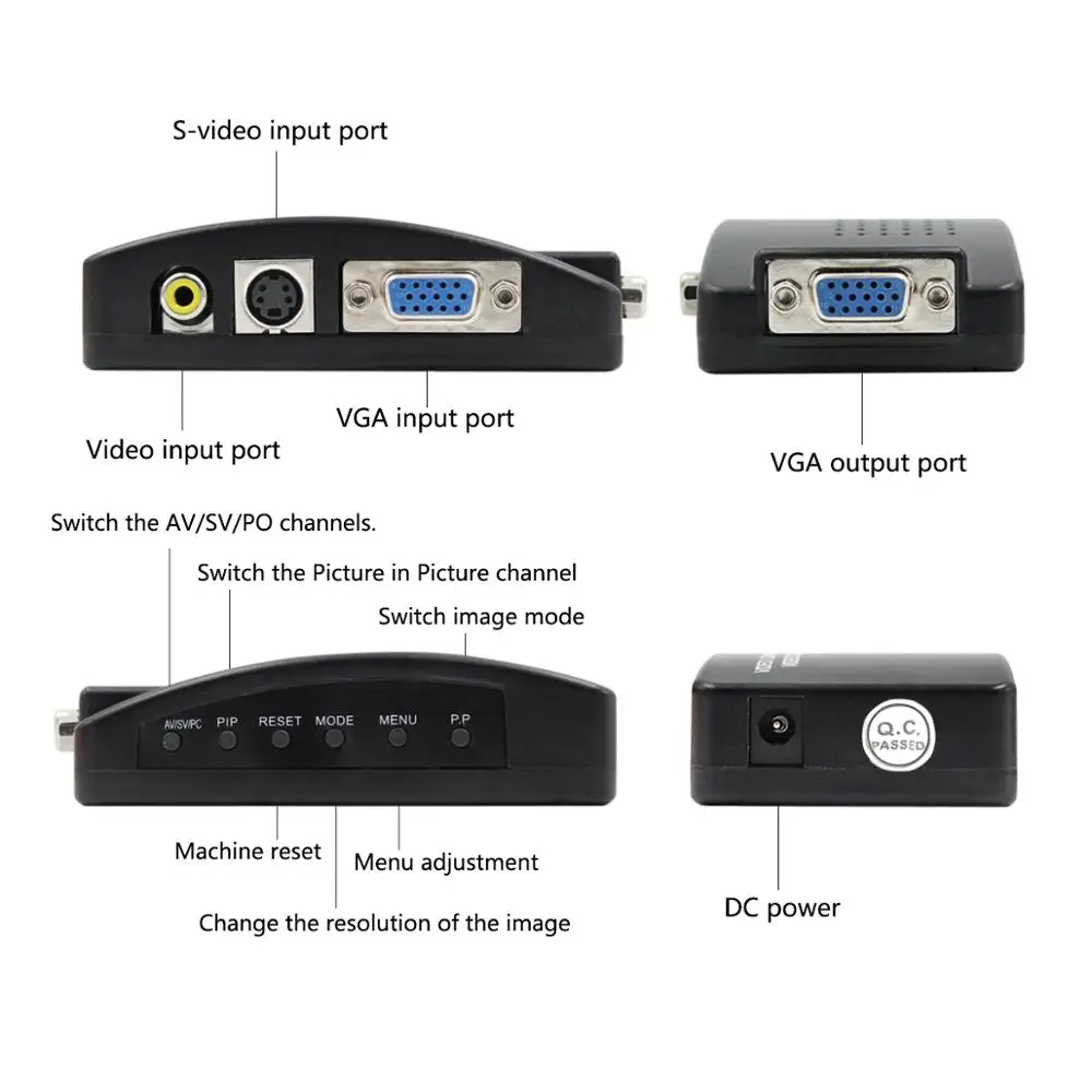 AV VGA Converter 3RCA S-Video VGA to Adapter 1080PHD Video Converter for PC to TV