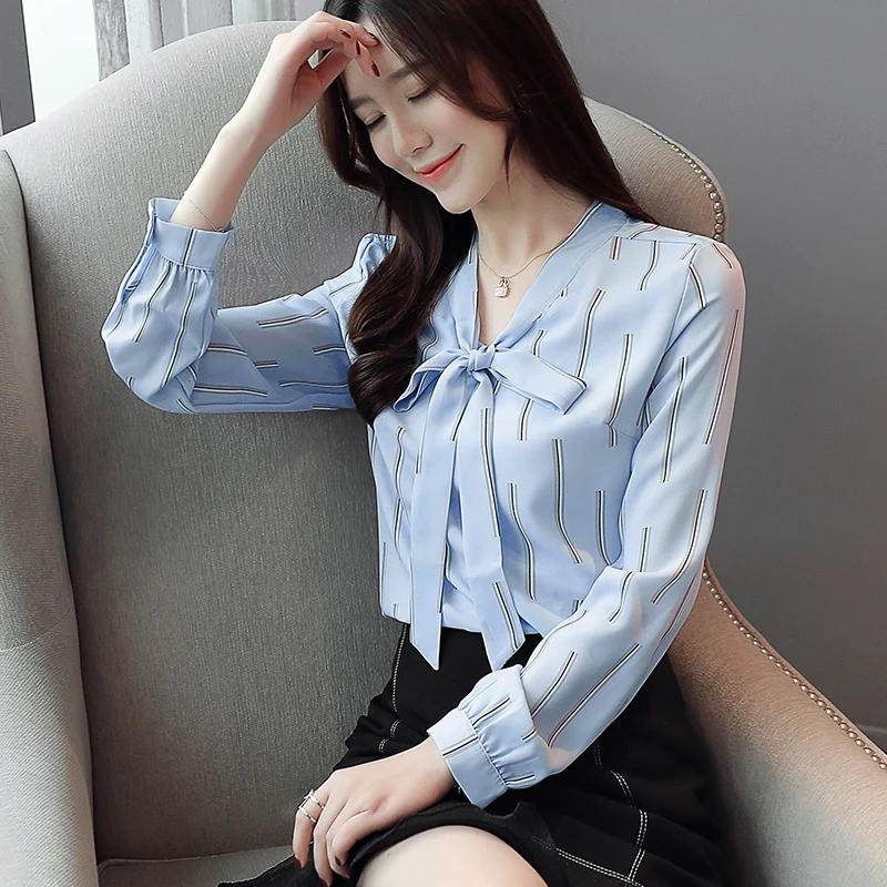

Chiffon Shirt Women Tops 2019 Autumn New Korean Temperament Bow Long Sleeve Women Blouses Shirt Fashion style Women's shirt 800i