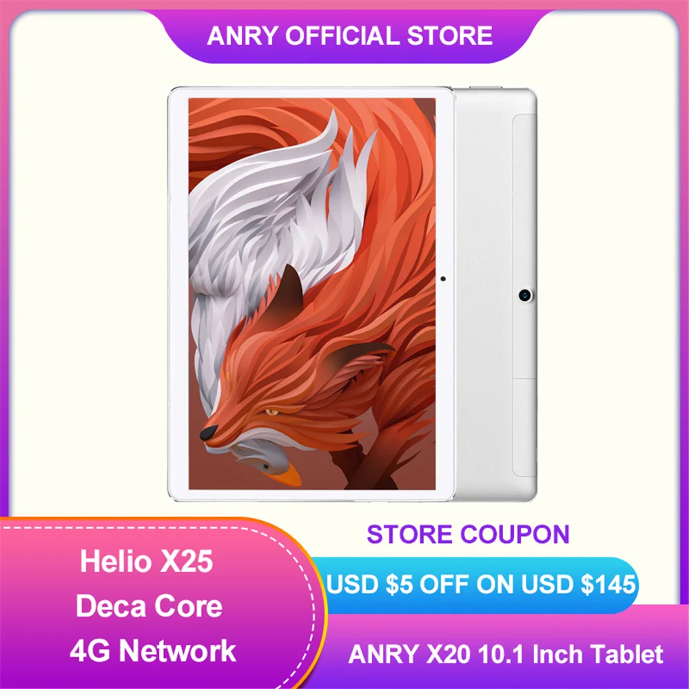 ANRY X20 10,1 pulgadas Android Tablet Helio X25 Deca Core 4GB RAM 64GB ROM Red 4G tabletas PC 13MP Dual Sim Dual Wifi 8000mAh