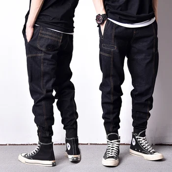 

Japanese Style Fashion Men Jeans Loose Fit Ankle Banded Jogger Pants Men Vintage Cargo Pants High Street Hip Hop Jeans homme