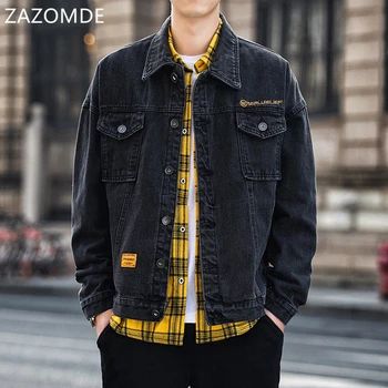 

ZAZOMDE Fashion Harajuku Denim Jacket Men Streetwear Outerwear Coat Style Clothing Male High Quality Denim Jacket Bomber Jacket