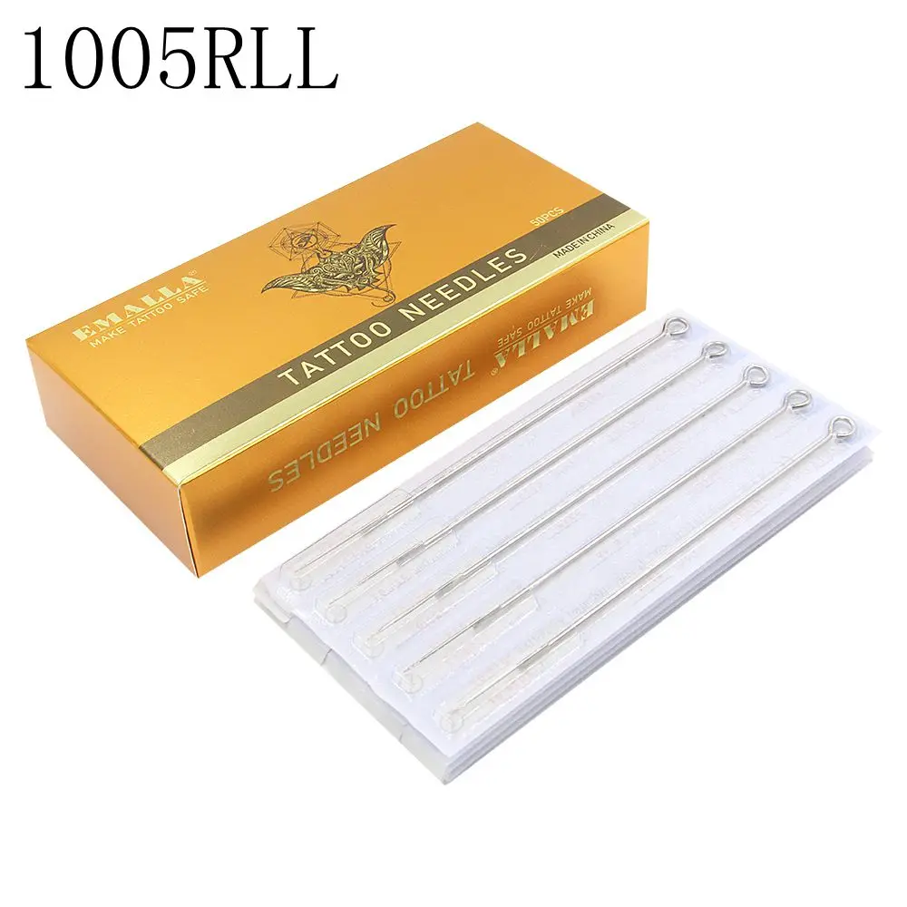 EMALLA 50Pcs 0.30MM 1005RL Disposable Sterilized round liner Tattoo Needle For Tattoo Machines Gun Liner Shader Needles Bugpin