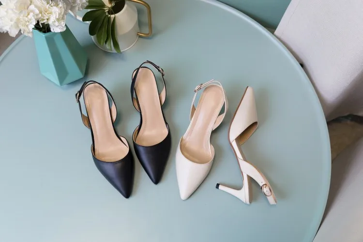 

2020 Spring Summer Closed-toe Genuine Leather Korean-style Thin Heeled High-Heel Closed-toe Fashion WOMEN'S Shoes Women's Pointe