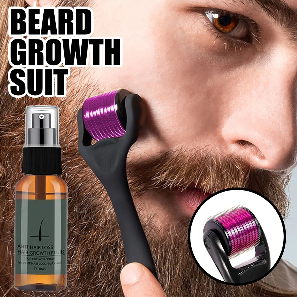 Conjunto de rodillo para crecimiento de barba para hombre, 30ml, esencia para el crecimiento de la barba, aceite nutritivo, pulverizador para el cuidado de la barba