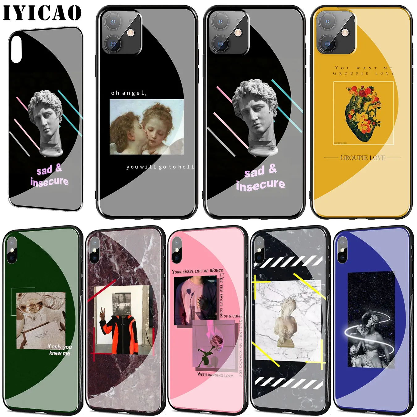 Great art aesthetic van Gogh Mona Lisa David love Tempered Glass Phone Case for iPhone 11 Pro XR X XS Max 6 6S 7 8 Plus 5 5S SE |