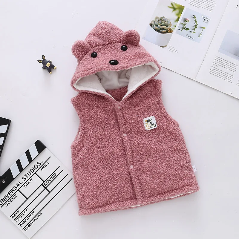 Pink -Teddy Для маленьких мальчиков и девочек куртка с капюшоном из плотного хлопка для детей ясельного возраста двухцветный жилет; сезон осень-зима-весна, теплые для маленьких детей Детская одежда, размер от 6 до 24 месяцев - Цвет: Pink -Teddy