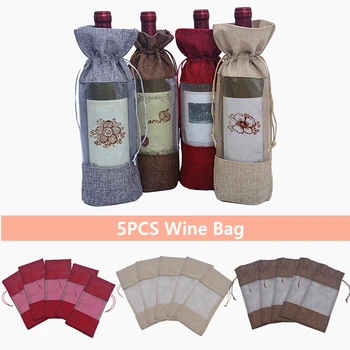 

5Pcs Drawstring Red Wine Bag Wedding Party Gift Packaging Storage Champagne Bottle Holder