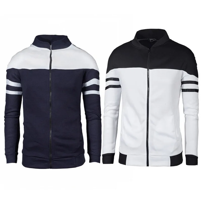 

Autumn New Color-blocking Casual Sweater and Cashmere Men's Slim Standing Collar Sports Running Cardigan Baseball Uniform Jogger