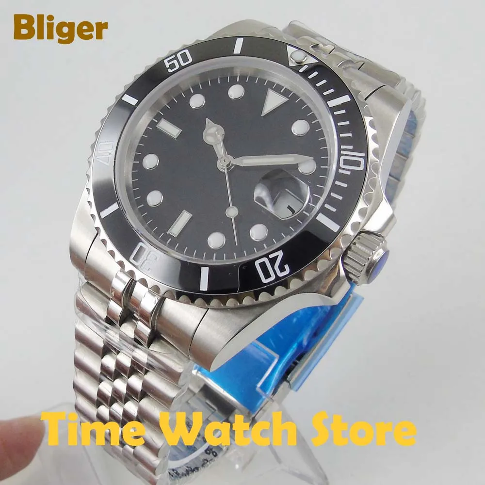  Bliger 40mm Miyota 8215 Automatic Men's watch sapphire glass black strile dial luminous waterproof 