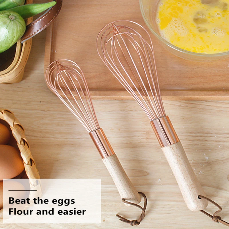 Manual Egg Beater Stainless Steel Whisk Wooden Handle Hand Egg Mixer