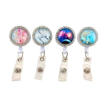 

1pcs/lot High Quality Rhinestone Epoxy Crystal Nurse Retractable Reel ID Badge Name Holder for Office Accessories