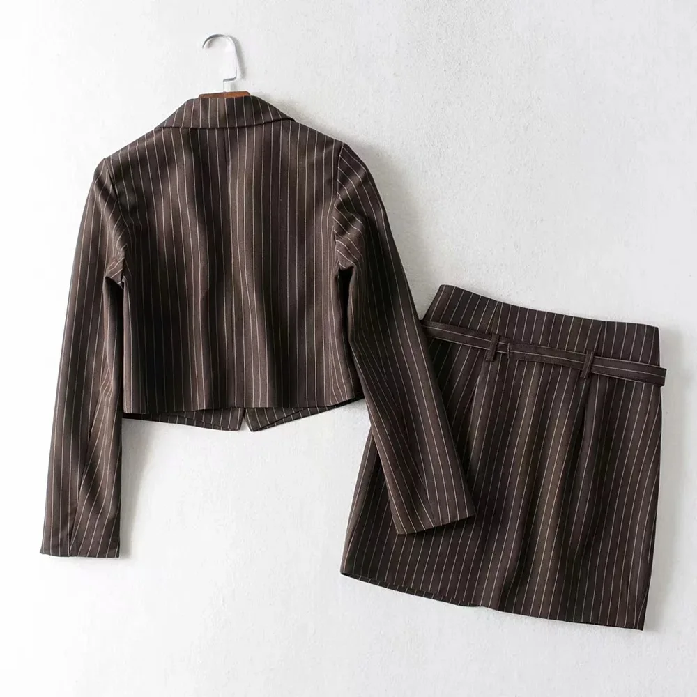 Vintage Striped Blazer Two Piece Set Women Long Sleeve Elegant Pencil Skirt Suits 2020 Summer Autumn Casual Female Chic Clothes