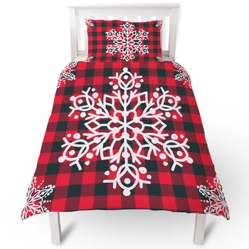 

Christmas Plaid Snowflake Duvet Cover Pillow Case Quilt Cover Set Bedclothes Single Bedding Sets For Bed