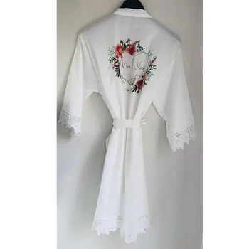 

personalized bachelorette dressing gown lace floral reath robe for bride flower girl silk kimono robes mother of bride bathrobe