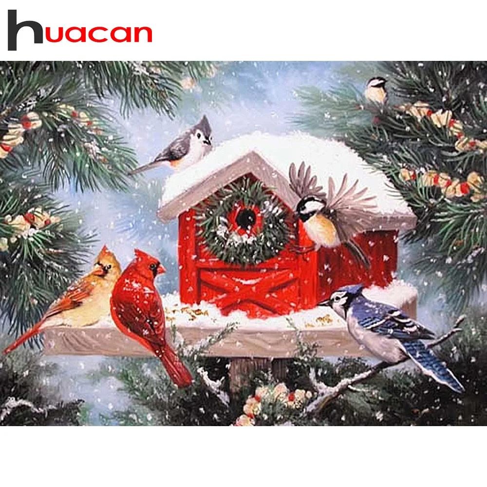 

Huacan Winter Diamond Painting Bird Cross Stitch Kit Diamond Landscape Snow Square Round Stones Diamond Embroidery Full Set Art