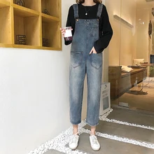 Винтажный комбинезон женские Джинсы бойфренда женские большие размеры джинсы с высокой талией уличная Карманы Свободные брюки Широкие брюки V837