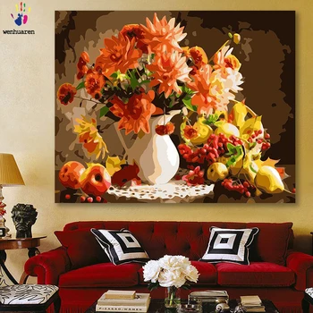 

DIY colorings pictures by numbers with colors Vintage floral fruit still life picture drawing painting by numbers framed Home