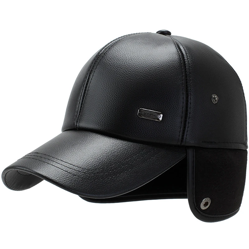 Мужская зимняя бейсбольная Кепка из искусственной кожи с ушанками, Casquette Homme, облегающая Кепка s Snapback, теплая Кепка для водителя грузовика