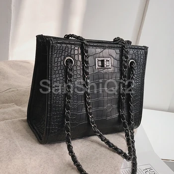 

Fashion Retro Big Tote bag 2019 New Quality PU Leather Women's Designer Handbag Crocodile pattern Chain Shoulder Messenger bags