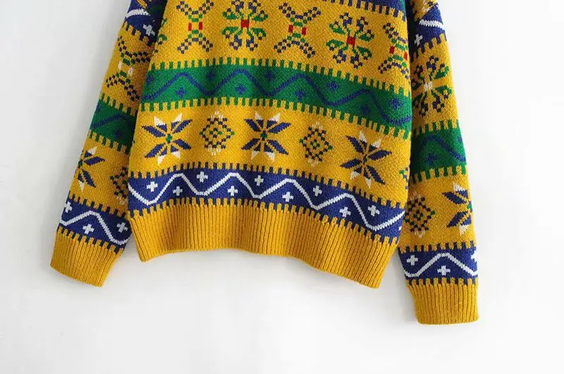 

2019 Fashion Pullover O Neck Crew Neck Long-Sleeve Nordic Style Sweater Women's Striped Geometric Knitwear Women's Clothing