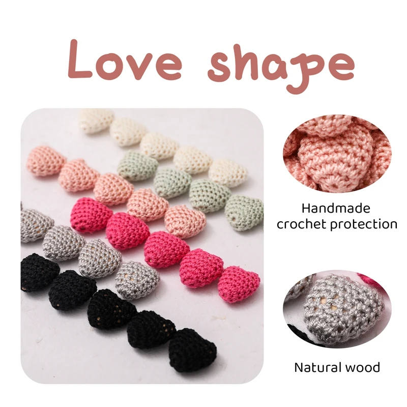 Crochet Heart Bead Pacifier Chain Accessories Beech Beads BPA Free Baby Care Teether Can DIY Pacifier Chain 10Pcs