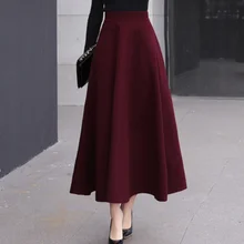 High Waist Woolen Skirts Womens Winter Streewear Wool Long Pleated Skirt With Belt Ladies Saia Longa Black AQ681