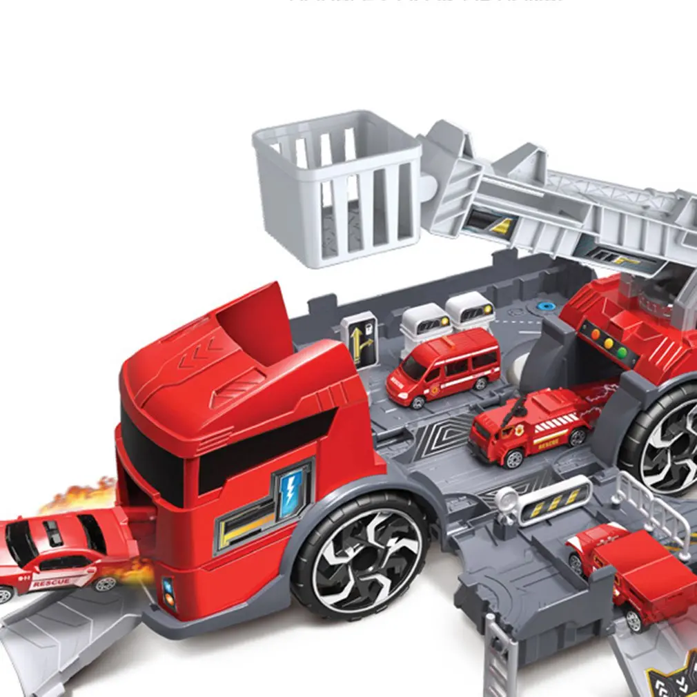 Children Simulation Fire Engineering Vehicle Parking Lot Educational Pull-back Car Set for Kids Car Model Toys