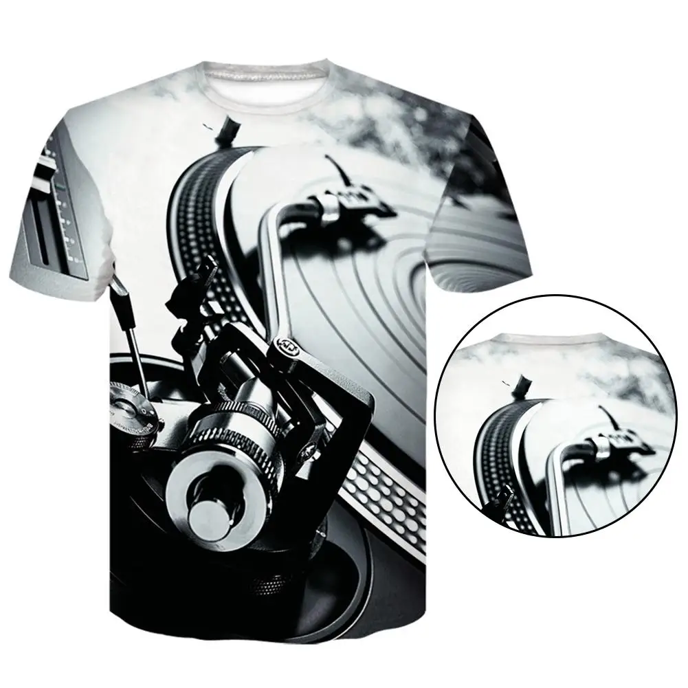 

Men 3D Technics Turntable DJ Music Audio Print Short Sleeve Round Neck T-Shirt