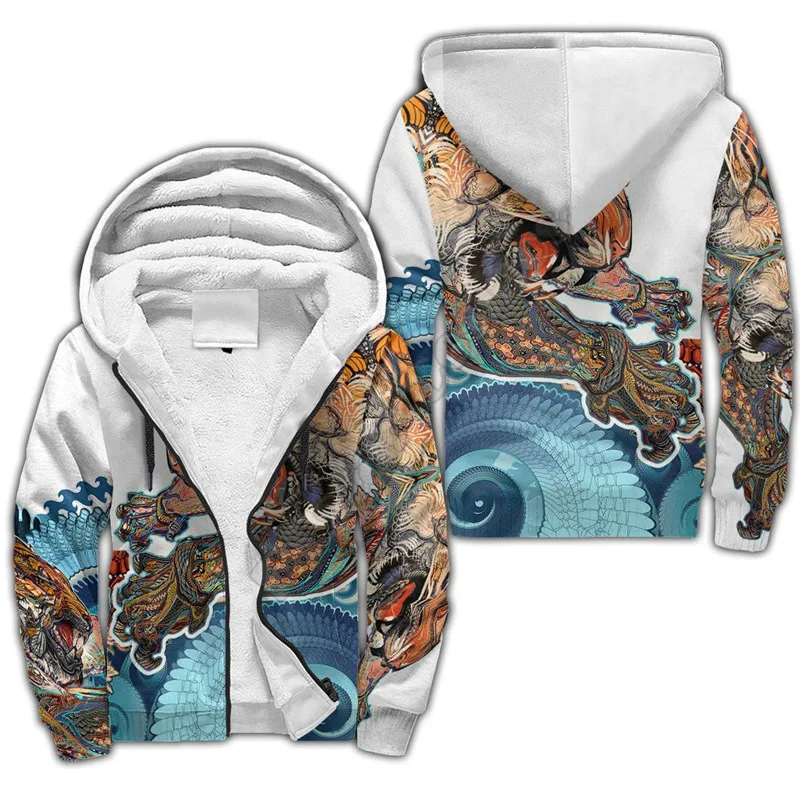 Mask Tattoo 3D printed Fleece zipper Hoodies Men Women Winter Warm plus velvet jacket Casual Coat 01
