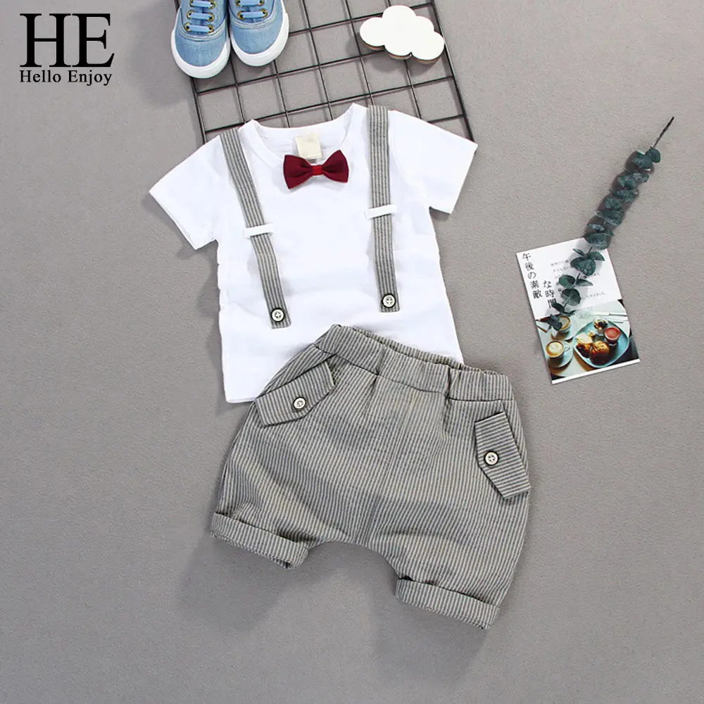 HE Hello Enjoy/детская одежда; комплект одежды для маленьких мальчиков; детские летние топы с аппликацией в виде звезды; шорты; Infantil; Комплект для малышей - Цвет: LL1827 grey