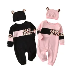 Barboteuse léopard pour bébé fille, combinaisons à manches longues, vêtements pour enfants 