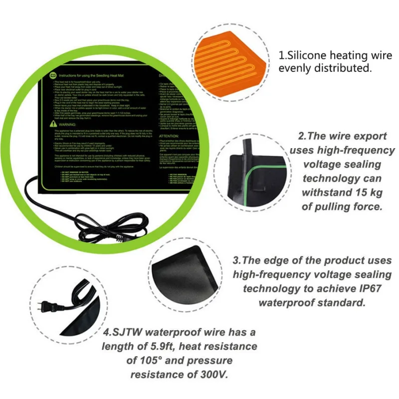 Нагревательный коврик для рассады 52x24 см, водонепроницаемый нагревательный коврик для роста растений, прорастание семян, клон, пусковая площадка, Садовые принадлежности