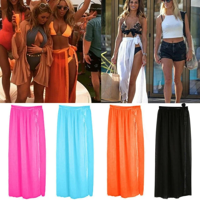 Womens Swim Wear Bikini Cover Up Sheer Beach Mini Wrap Skirt Sarong Pareo Shorts Summer Beachwear